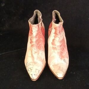 Floral Leather Heeled Booties